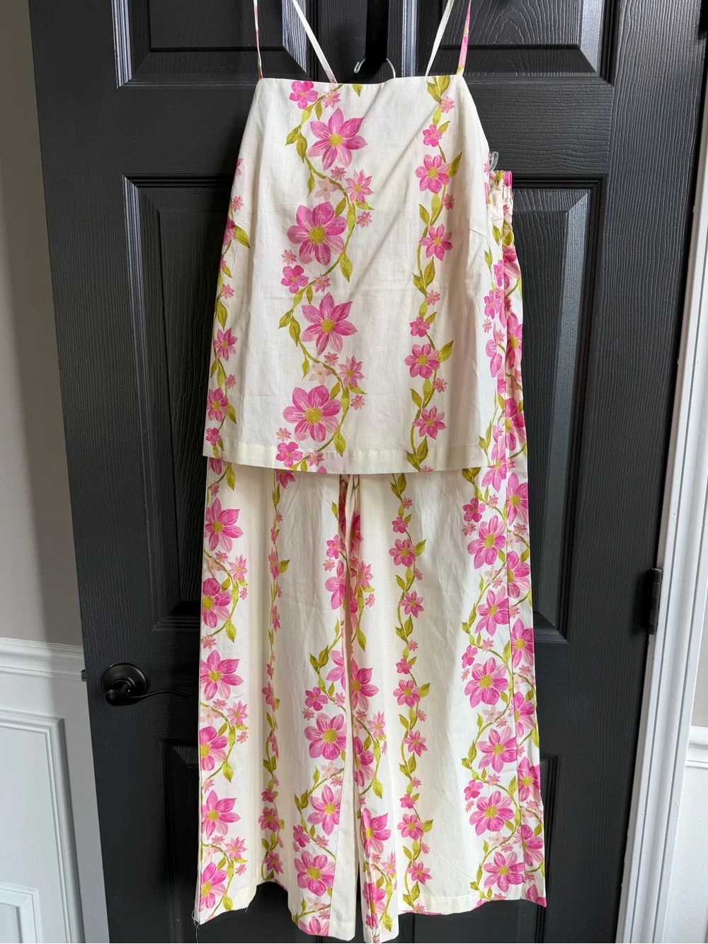 NWT HYFVE Wide Leg Apron Tank Set Delicate Blossom Floral Pink Green Ivory Small